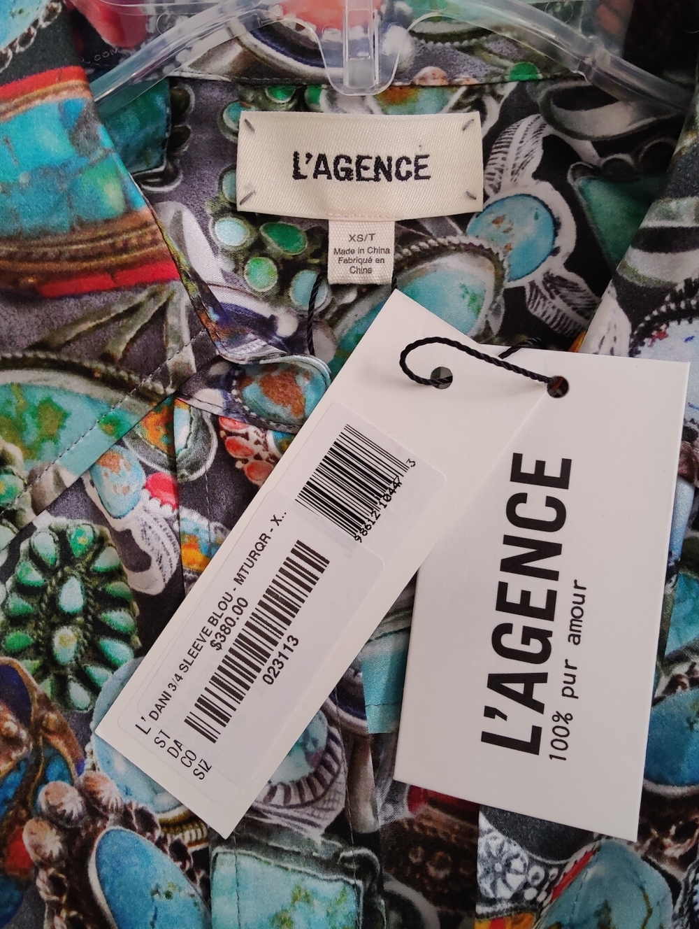 New 🆕 L'AGENCE Dani Mixed Ring Print Silk Blouse, Size XS - Picture 5 of 13